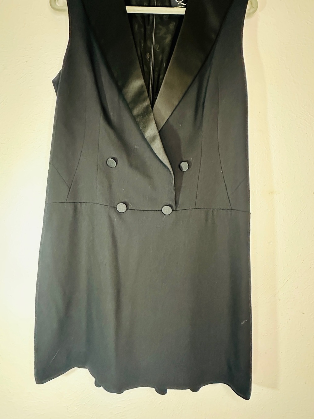 Alexander McQueen Black Sleeveless Double-Breasted Blazer Dress with Satin Lapel